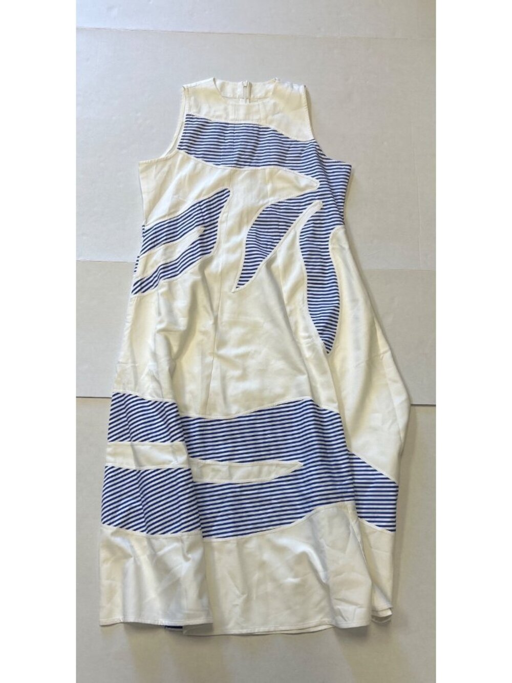LOVE BIRDS Striped Plantscape Dress Ivory Linear Cobalt Blue Size Large NWT - Picture 5 of 9